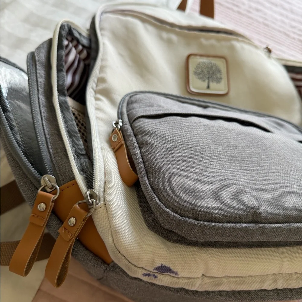 Parker Baby Diaper Backpack - Full Zip Diaper Bag with Insulated Pockets - Cream